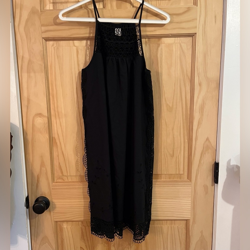 GAP Eyelet and Crochet Black Linen/Cotton Dress size S Petite